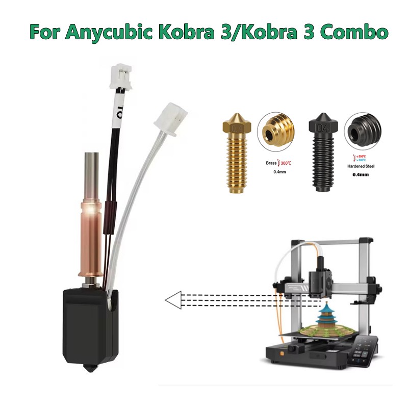 Upgraded Hotend Kit For Anycubic Kobra 3/3 Combo Brass Hardened Steel Nozzle