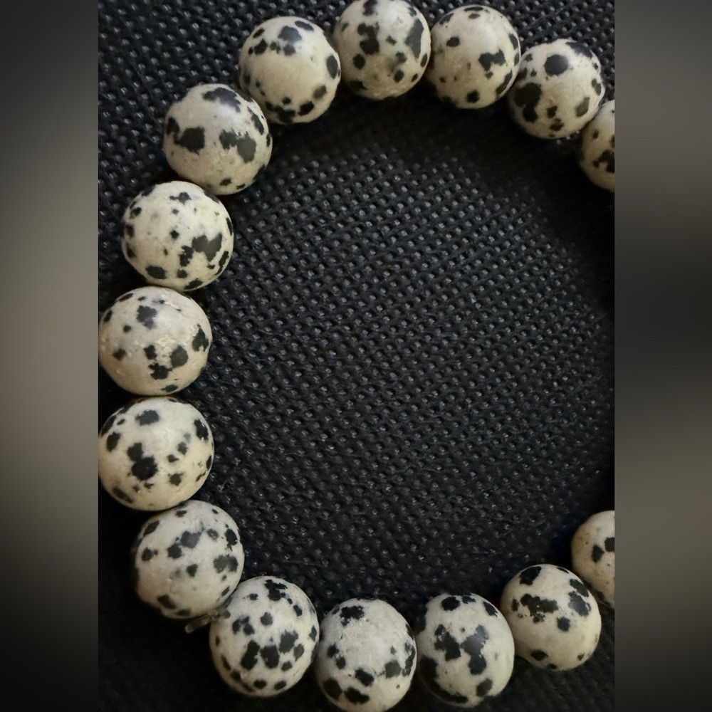 Authentic Dalmatian Jasper 10mm Beaded Stretchy Bracelet by Bombshell Beads
