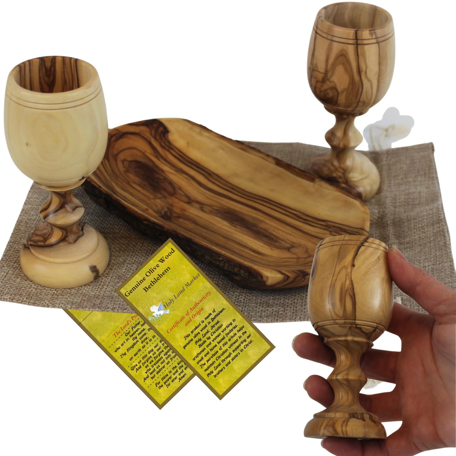 Holy Land Market Olive Wood Set - Set Hand-Carved In For Church Worship Oval 2