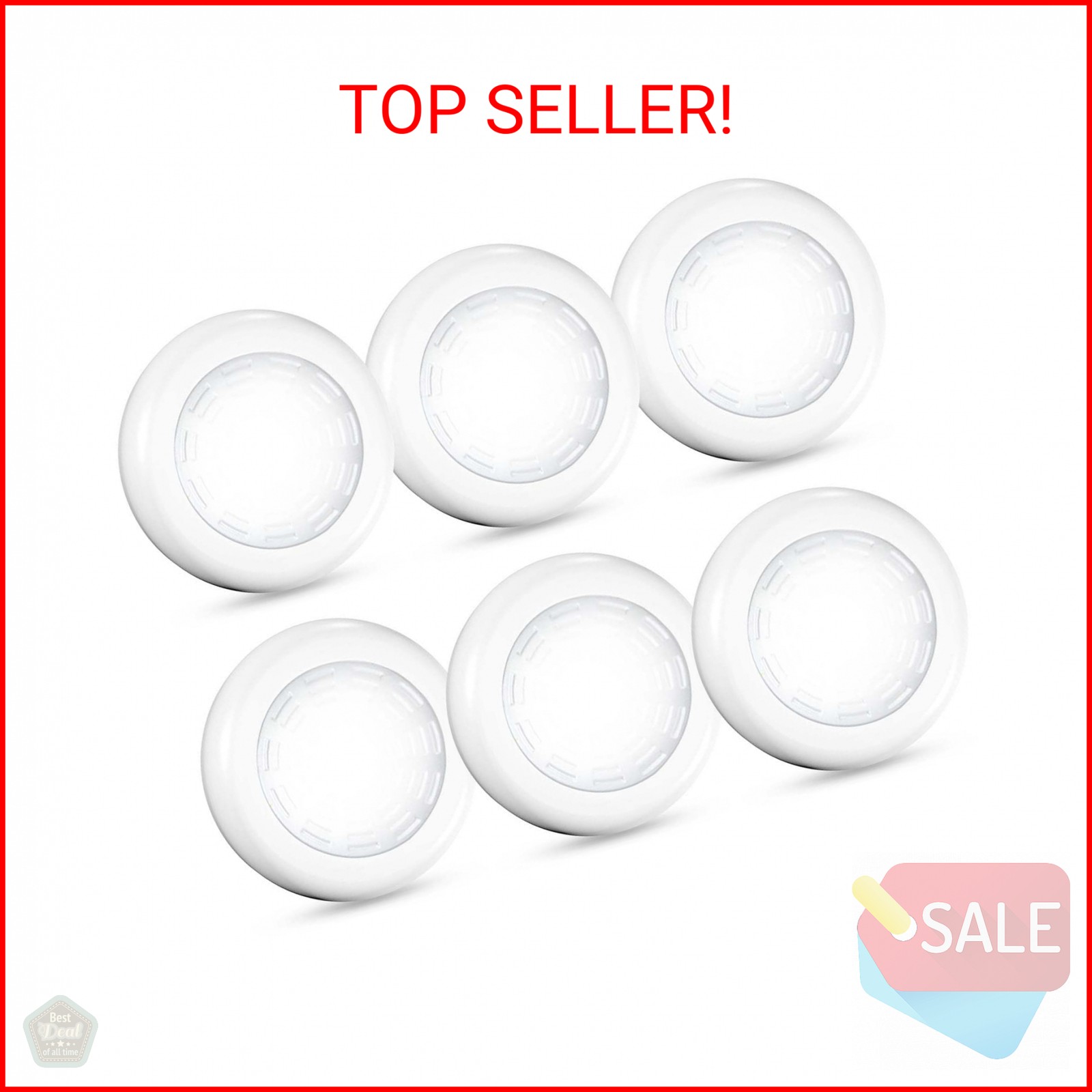 Tap Light 6 Pack Portable LED Puck Touch Night Lights - Battery Operated Under C