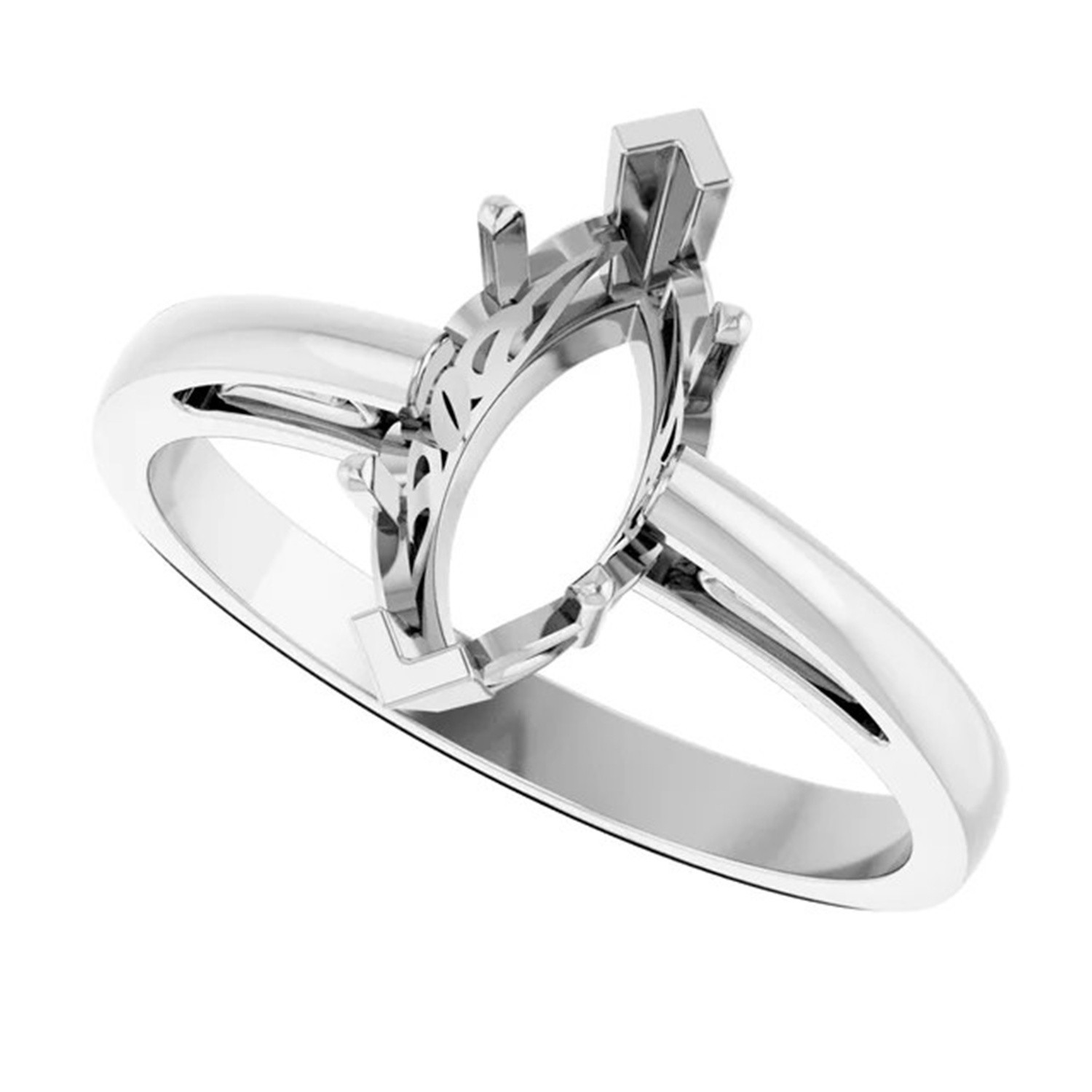 Ring Mounting Marquise Cut Sterling Silver Solitaire Scroll V End Prong Designed