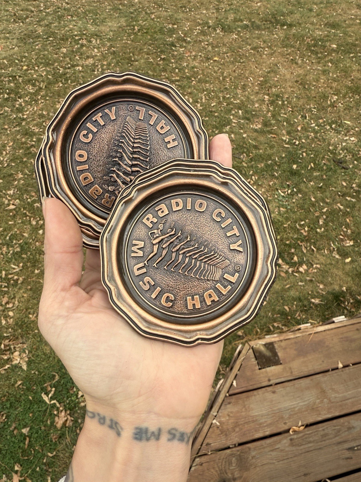 Vintage Radio City Music Hall Coasters Set 4 Made In Canada Copper Bronze Tone
