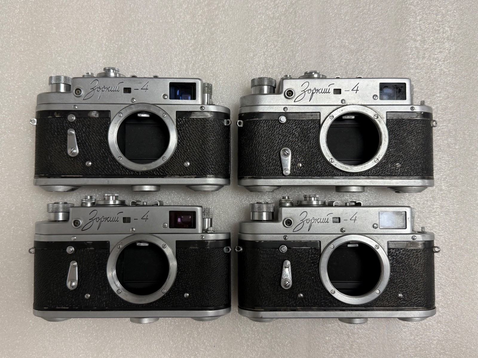Lot of 4 Zorki-4 35mm Rangefinder Camera Bodies USSR Soviet For Parts Repair