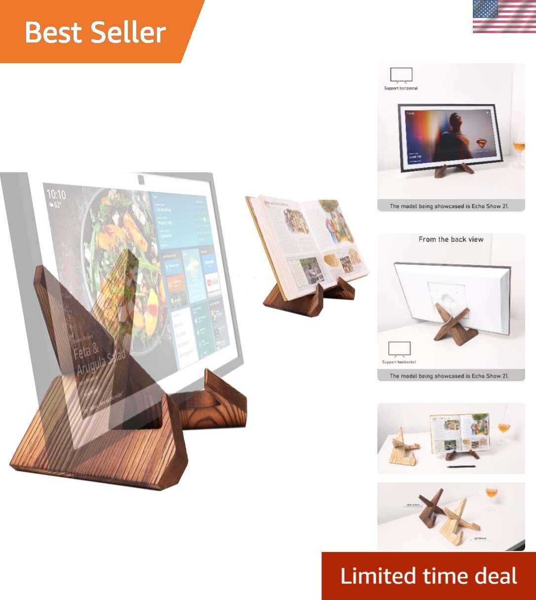 Stylish Solid Wood Tablet Stand - Compatibility with Echo Show & Large Cookbooks