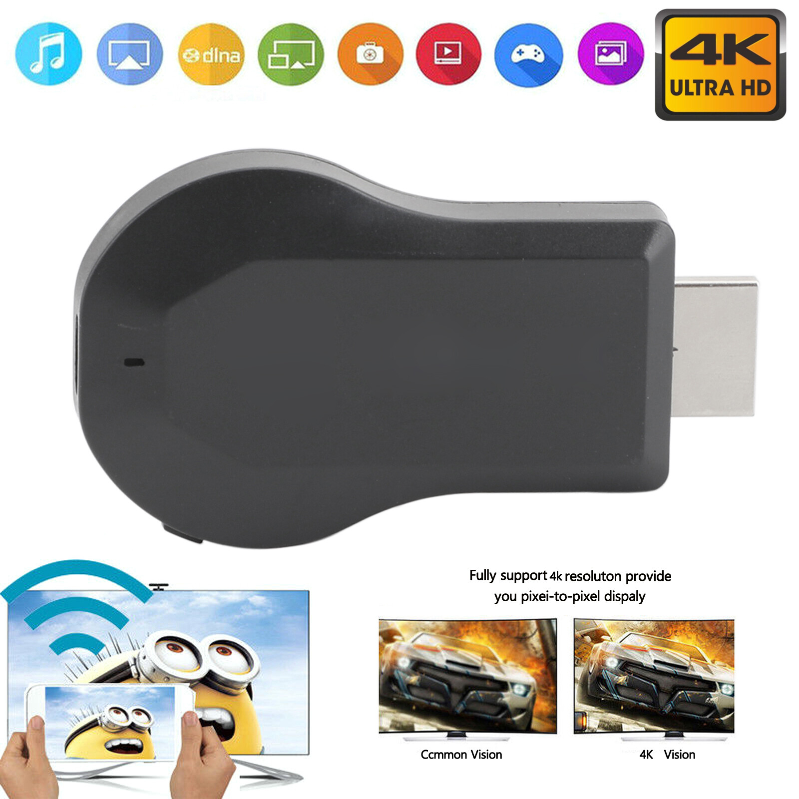 True 4K M100 TV Stick HDM WiFi Wireless Dongle Receiver TV Streamer E4