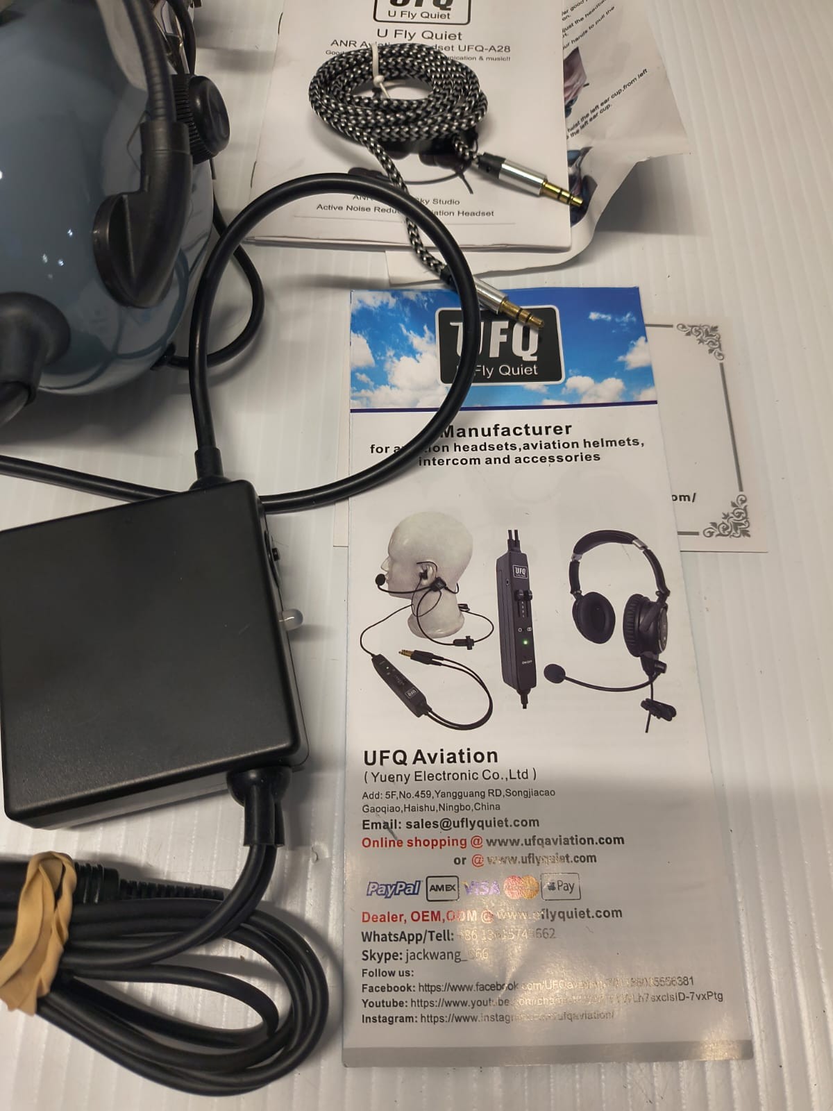 UFQ-A28 ANR Aviation Headset Pilot With Case/AC Adapter
