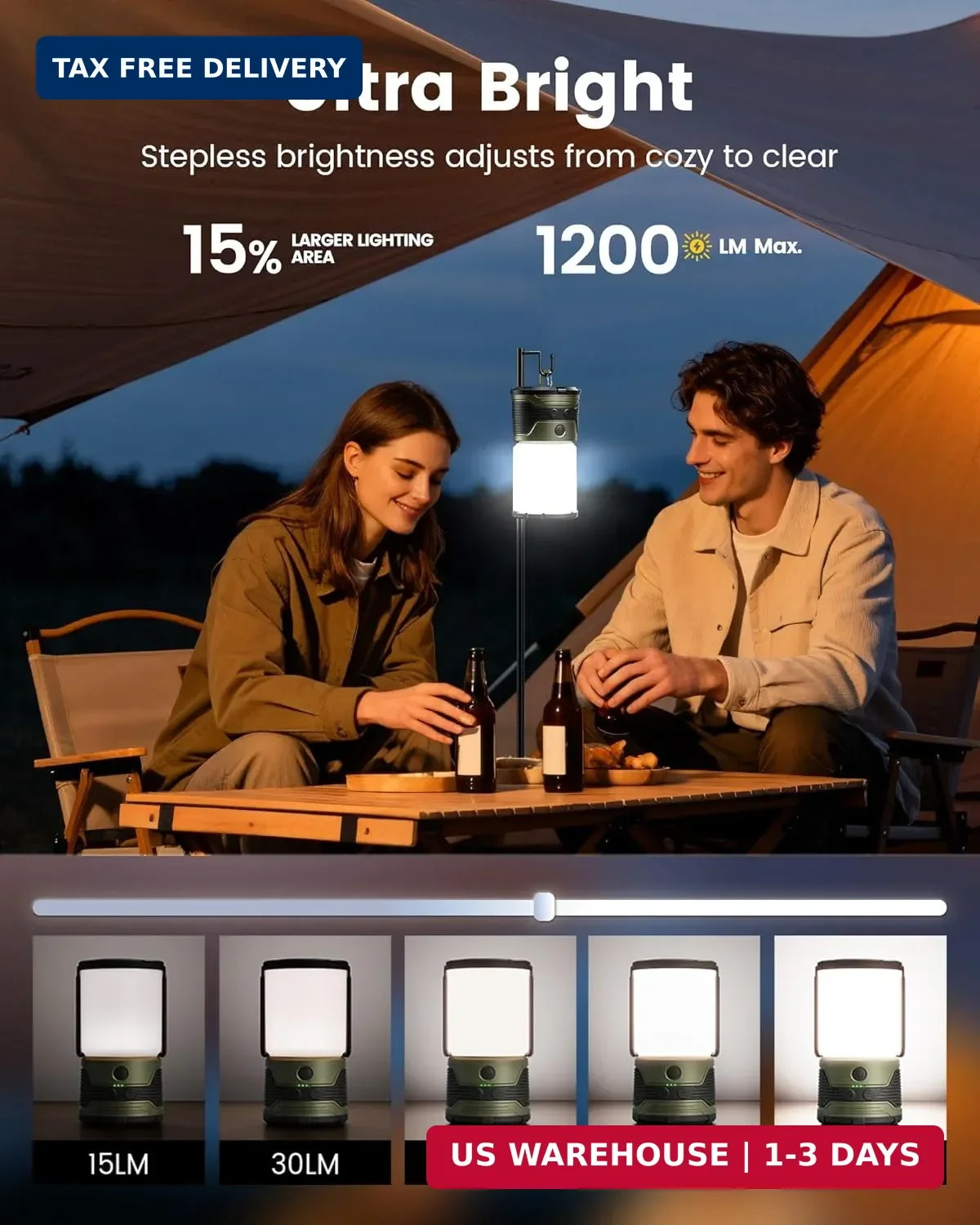 1200LM LED Camping Lantern Rechargeable, 7 Light Modes, 5000mAh Power