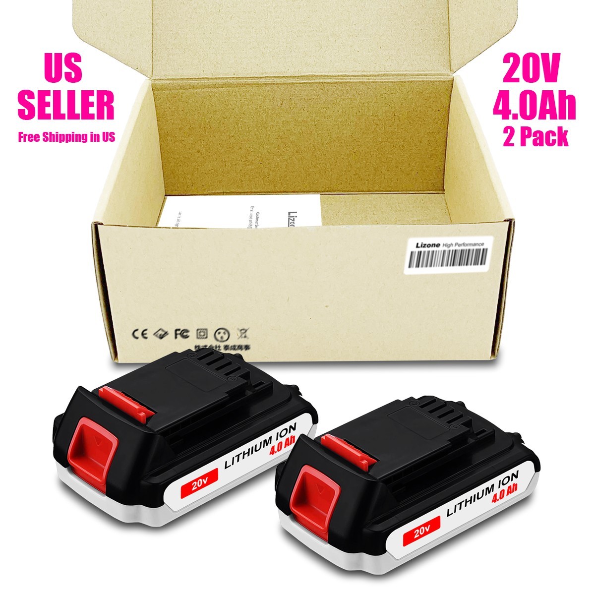 2Pack 4Ah 20 Volt LBXR20 Battery FOR Black and Decker 20V Lithium LBX20 LB2X4020