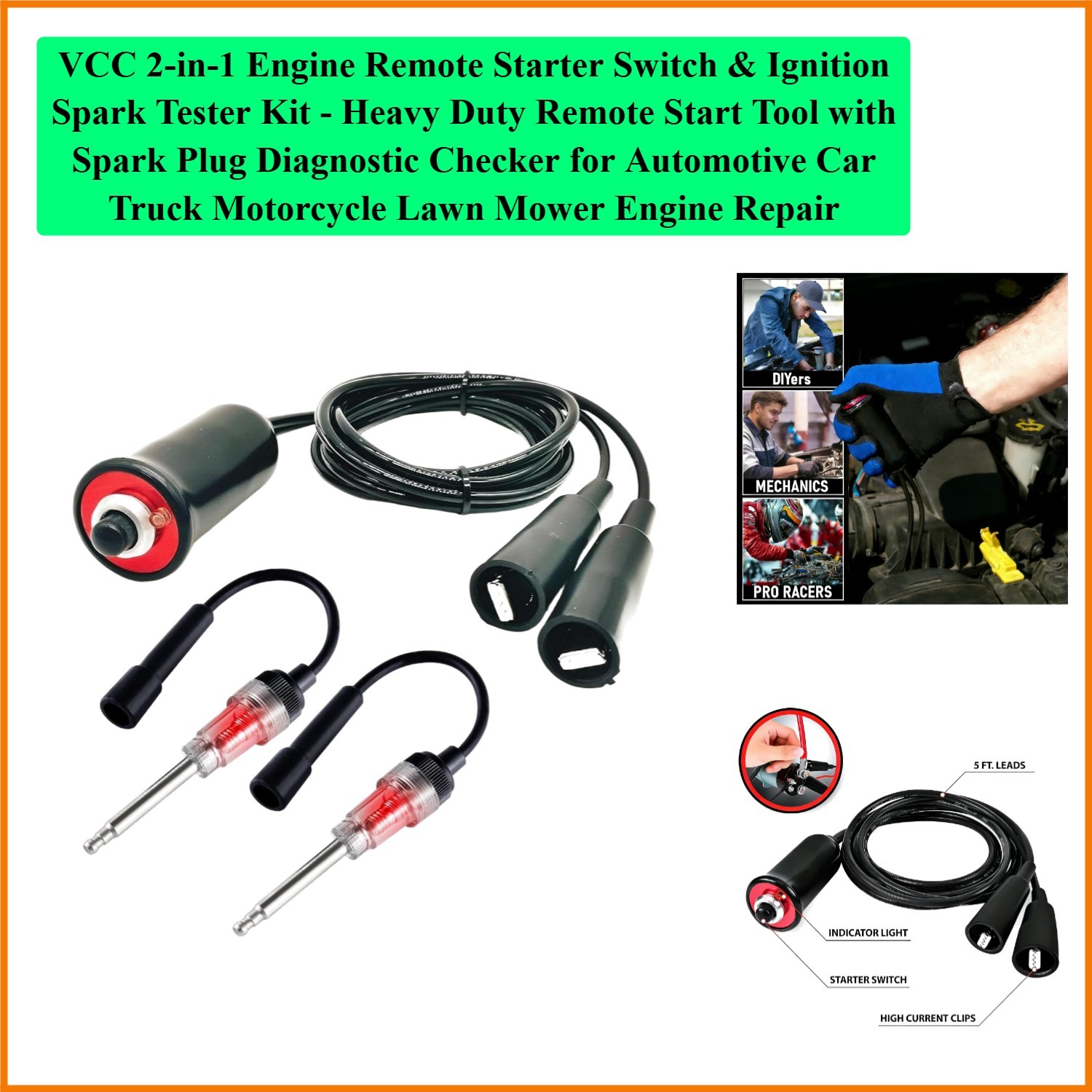 2-in-1 Engine Remote Starter Switch & Ignition Spark Tester Kit - Heavy Duty ...