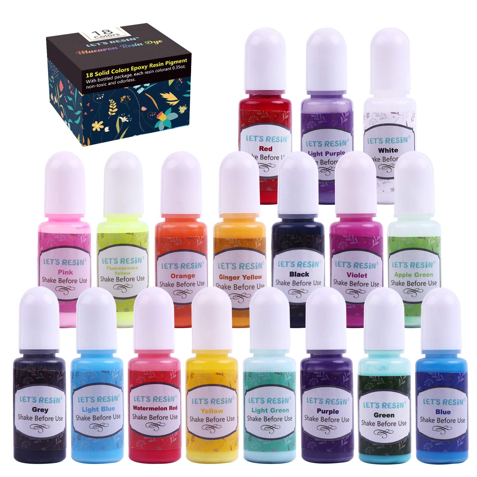 LET’S Resin 18 Colors Epoxy Pigment, Each 0.35 oz (Pack of 18), Multicolor