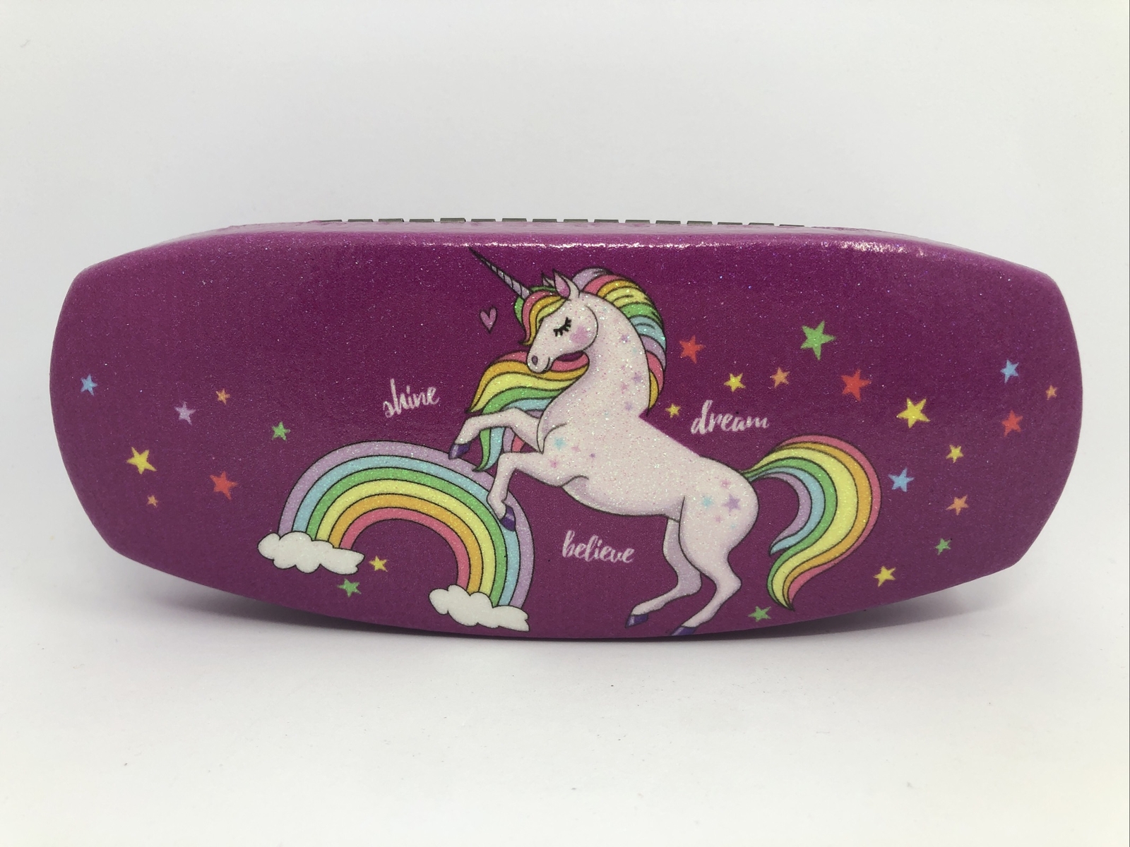 NEW Purp Unicorn Rainbow Stars Shine Believe Dream Hard Clamshell Eyeglass Case
