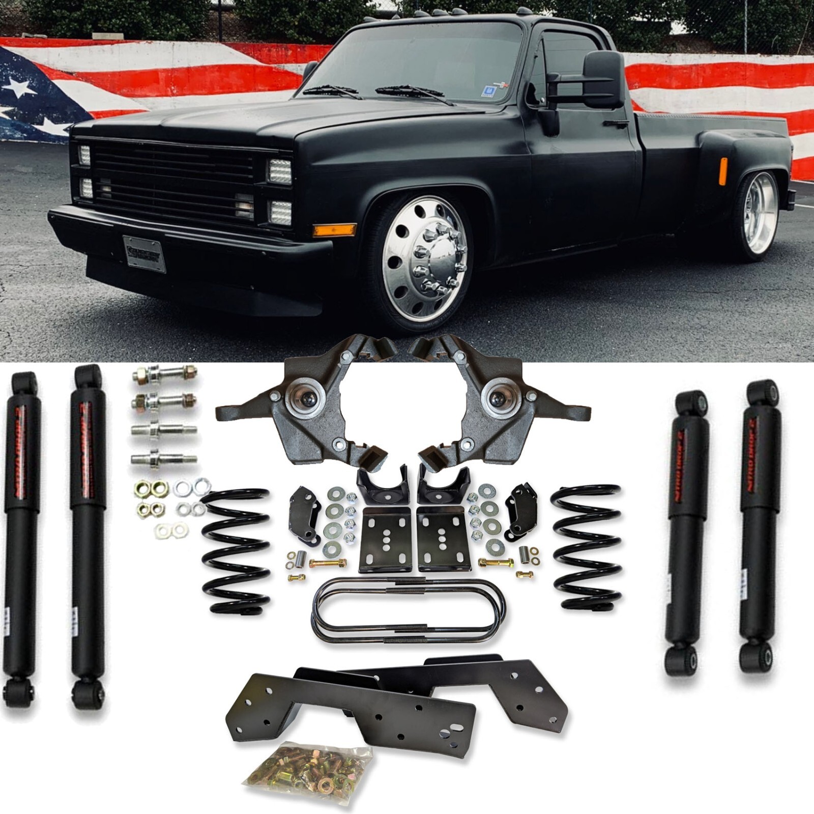 6"/8" Drop Kit GMC C30 1973-1987 BBC 10 Bolt Complete Lowering Kit with Shocks