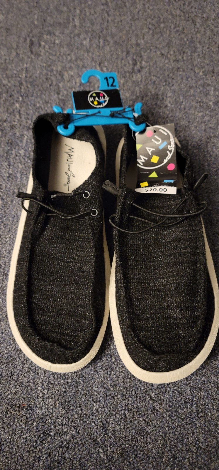 Maui and Sons Slip On Beach Loafers Men's 12 Black Elastic Laces Comfort Casual