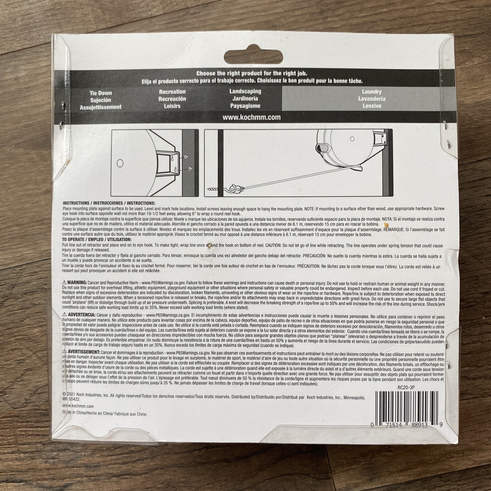 Secure Line Retractable Clothesline 20 ft