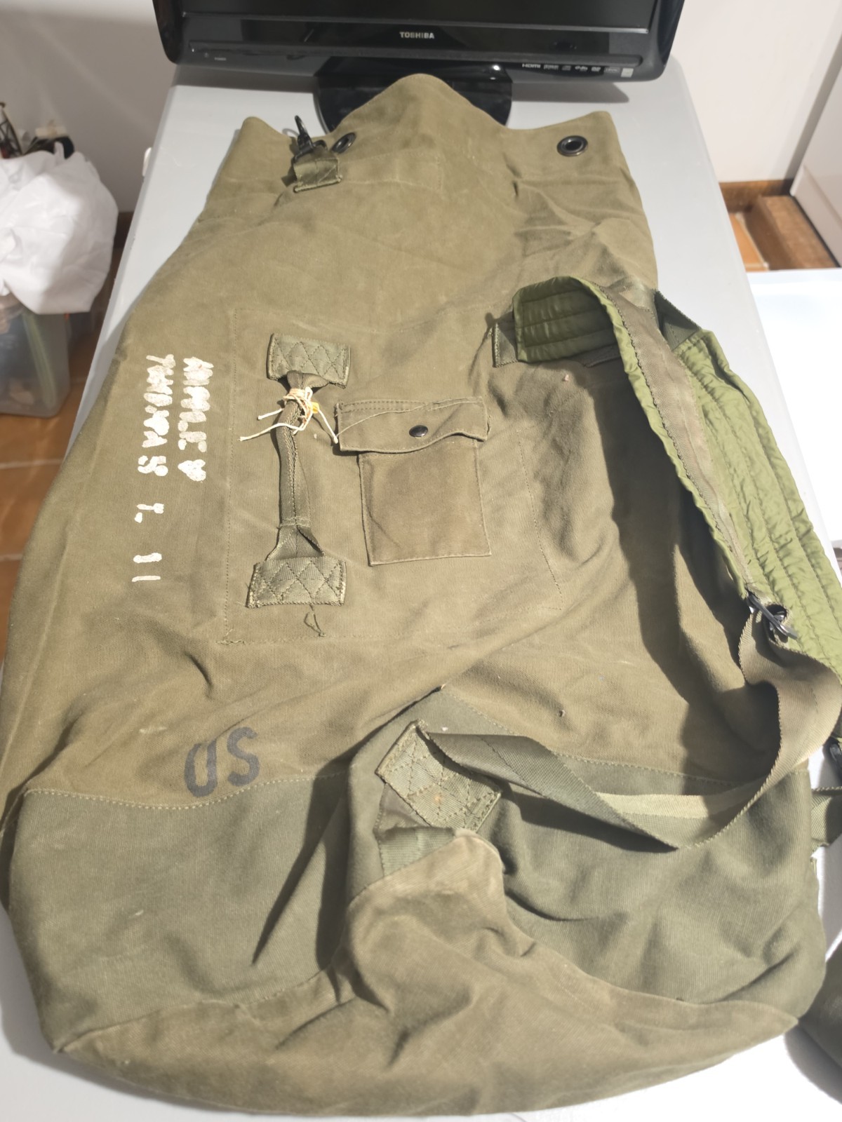 US Army Duffel Bag Large Canvas Military Green Back Pack Rucksack 36X20