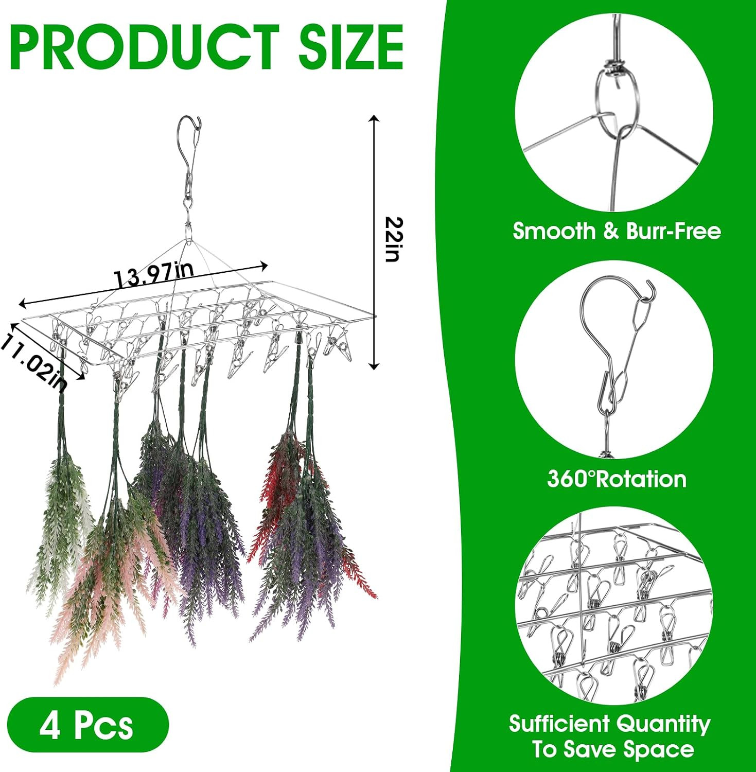 4 Pcs Hanging Drying Rack for Herb Macrame Flower Drying Rack with 30 Stainless