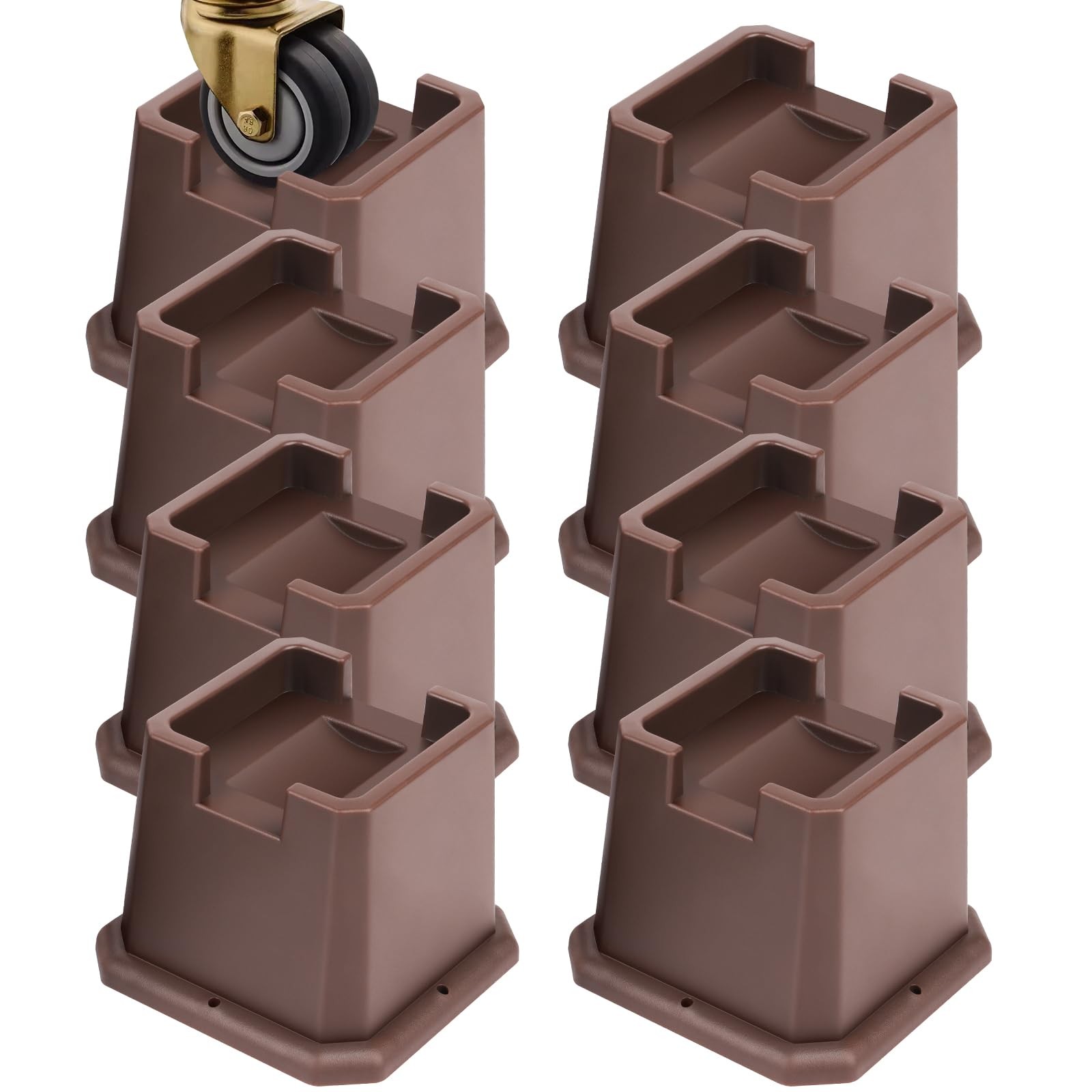 Adjustable Bed Furniture Riser Heavy Duty Post Wheel Brown 8 PCS 3 Inch