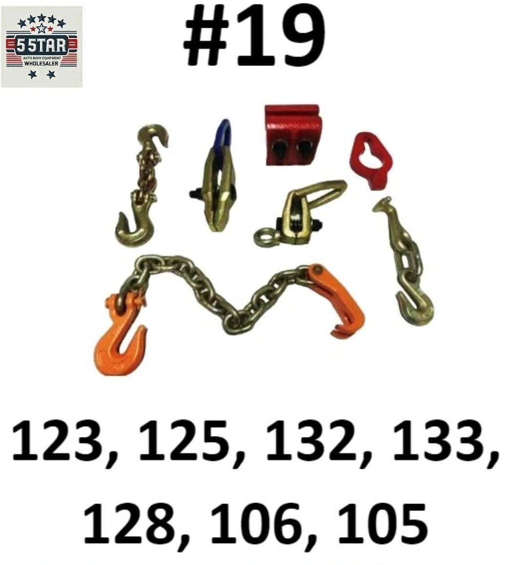SET#19 AUTO BODY FRAME MACHINE HEAVY DUTY 7 PIECES TOOL AND CLAMP DOUBLE HOOK