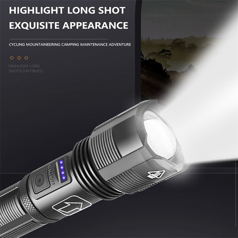 New Super Bright LED Tactical Flashlight USB Rechargeable Zoomable Torch Lamp
