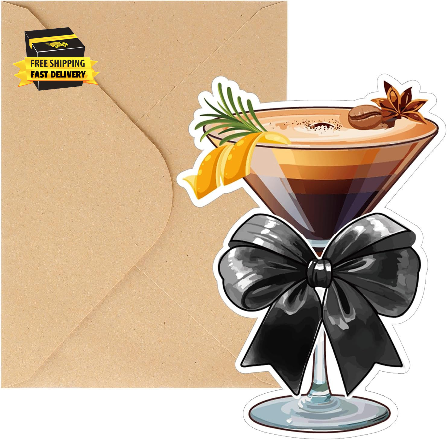 Espresso Martini Glass Shaped Invitations Card Funny Coffee Cocktail Card for Wo