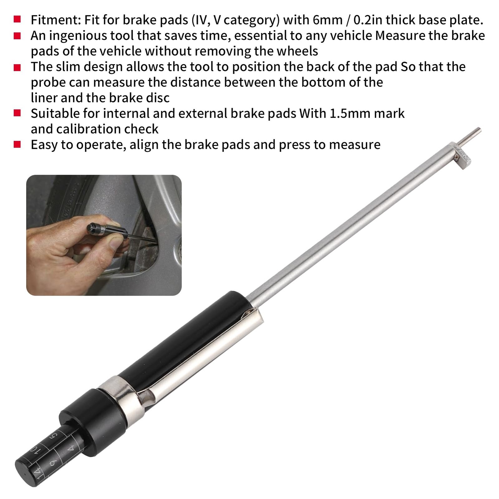 Espusta Brake Pad Thickness Gauge, Measure Tool with Scale for...