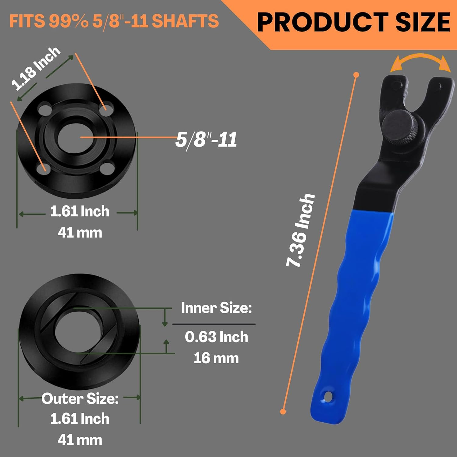 Angle Grinder Wrench, Adjustable & Angle Grinder Nut Kit (5PCS) – 5/8-11 Lock Nu