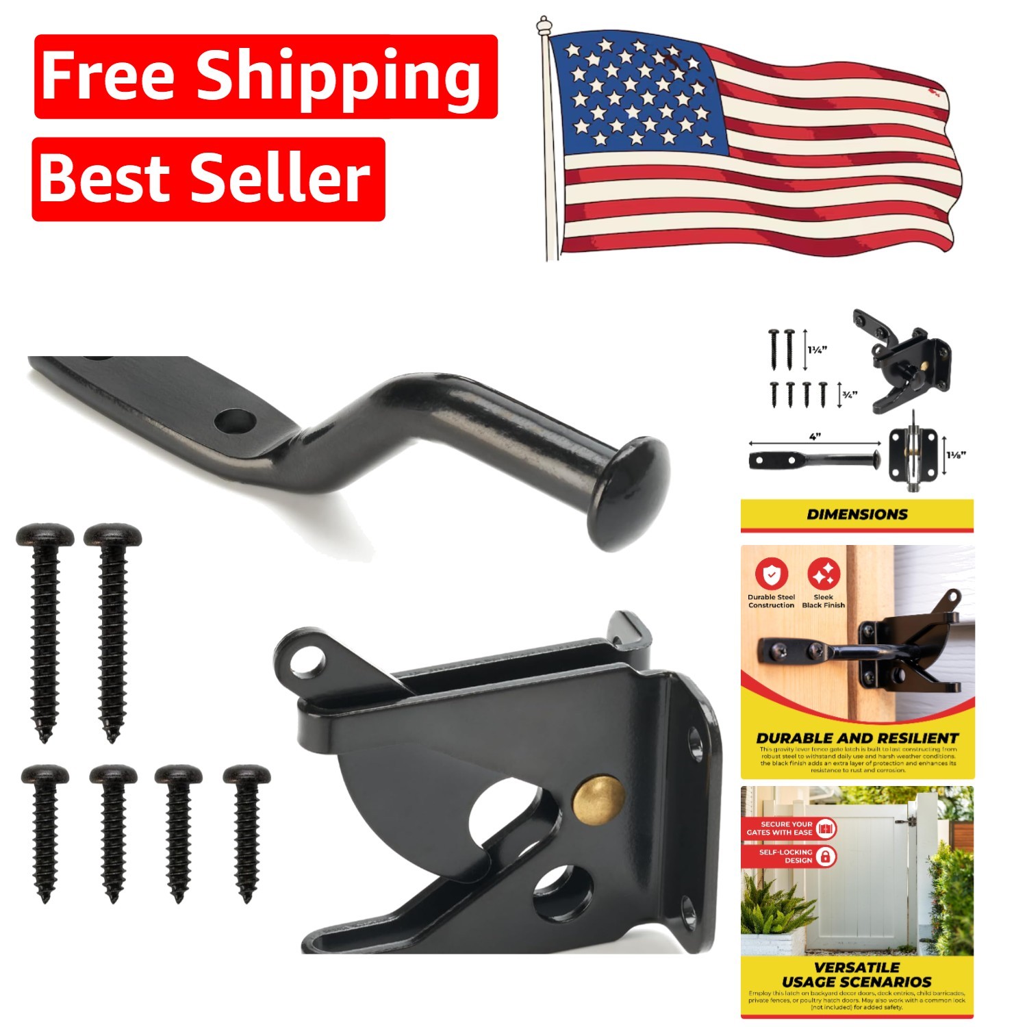 Self-Locking Automatic Gravity Lever Fence Gate Latch in Elegant Black Steel