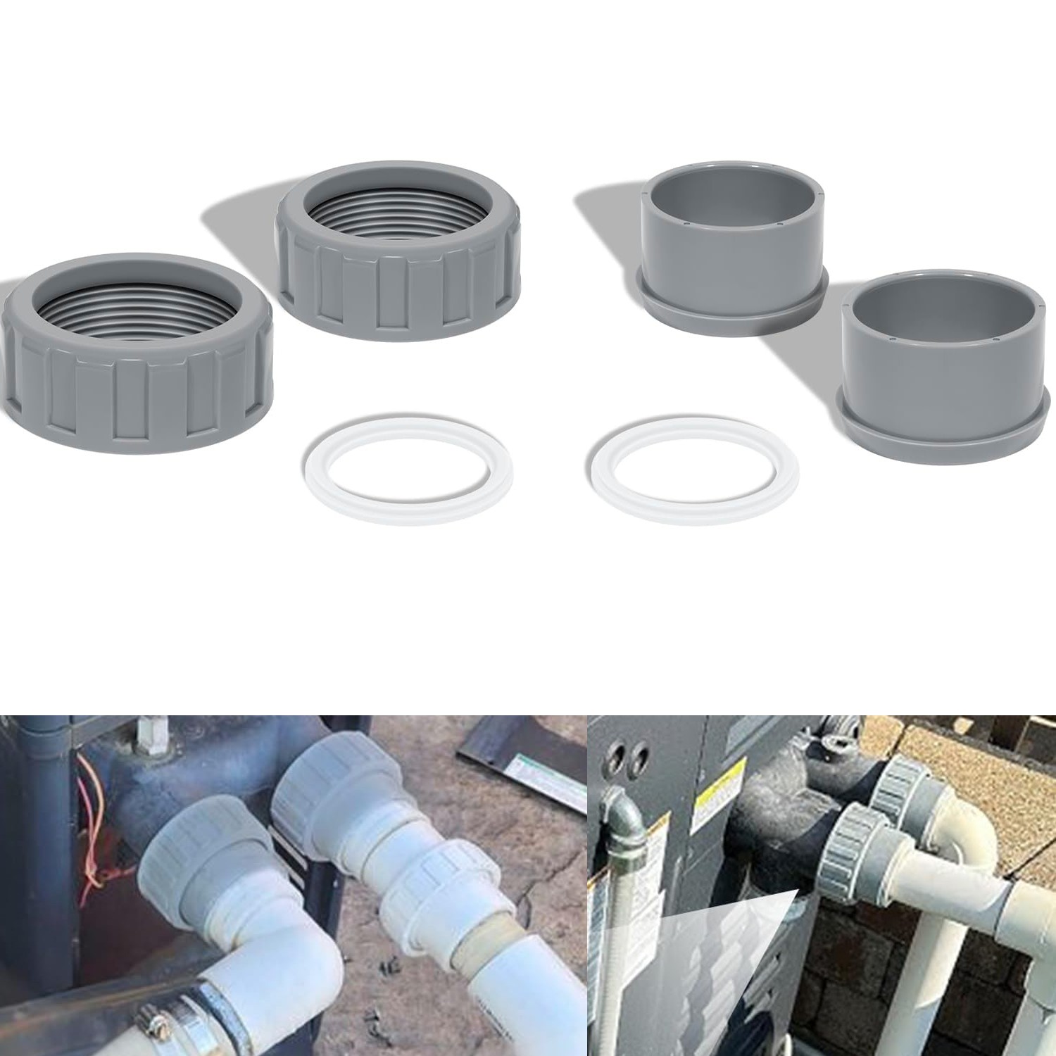 2" PVC Connector 006723F with 2 Nut Heater Flange Kit fits for Raypak Pool