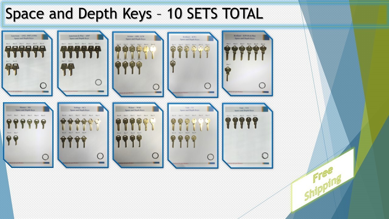 Depth & Space Keys - Set of 10 - American, Arrow, Kwikset, M1, Schlage, Yale