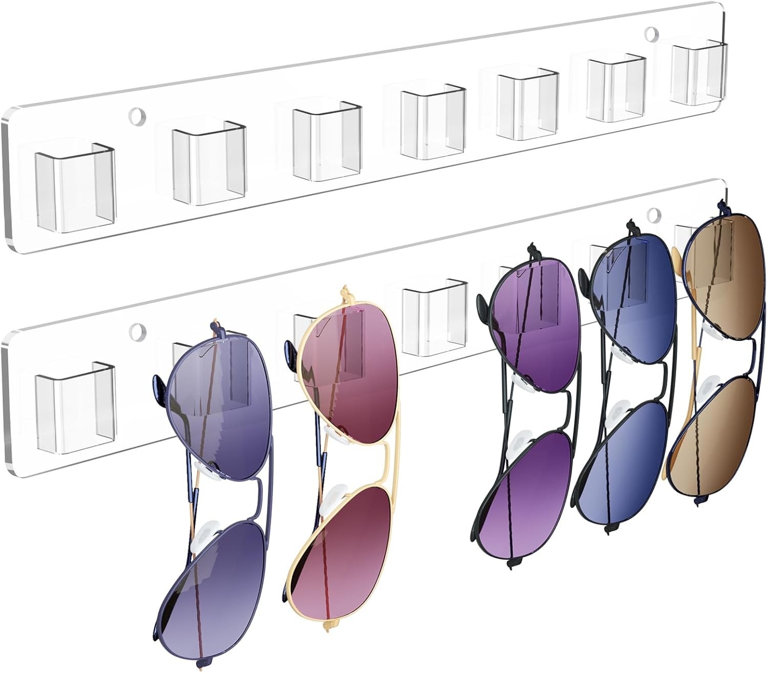 Sunglasses Organizer 2 Pack, Acrylic Wall Holder for Multiple Glasses, Clear