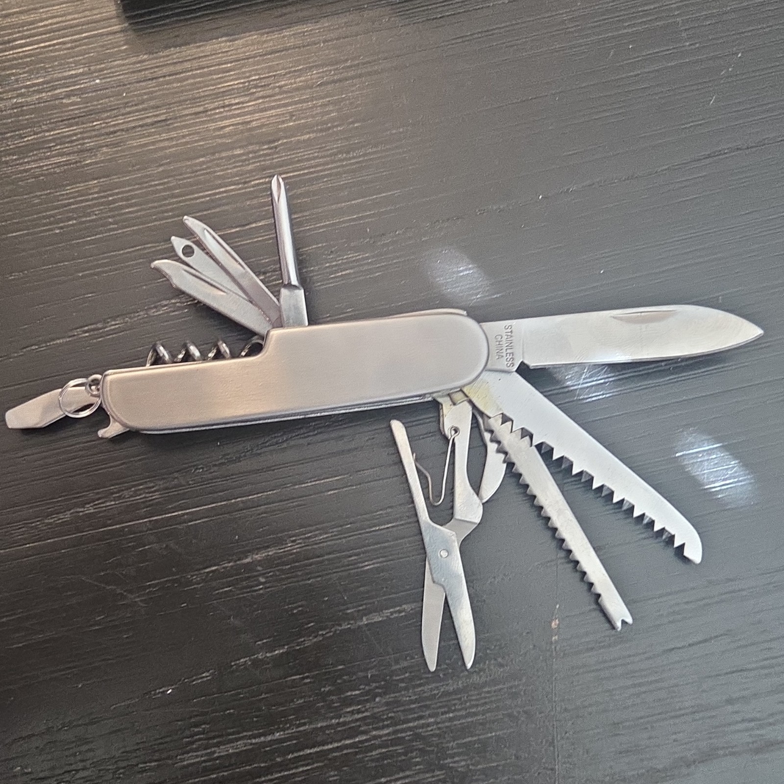 Swiss Silver Stainless Steel Multi-Tool, 11 Tools, Sheath Included