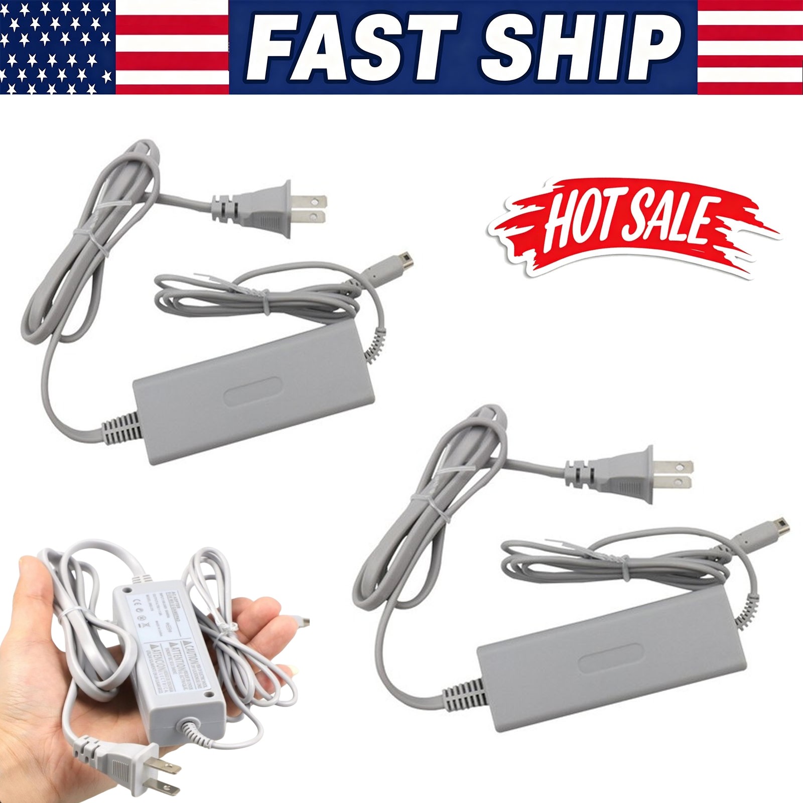 AC Power Supply Charging Adapter Cable Charger For Nintendo Wii U GamePad Lot