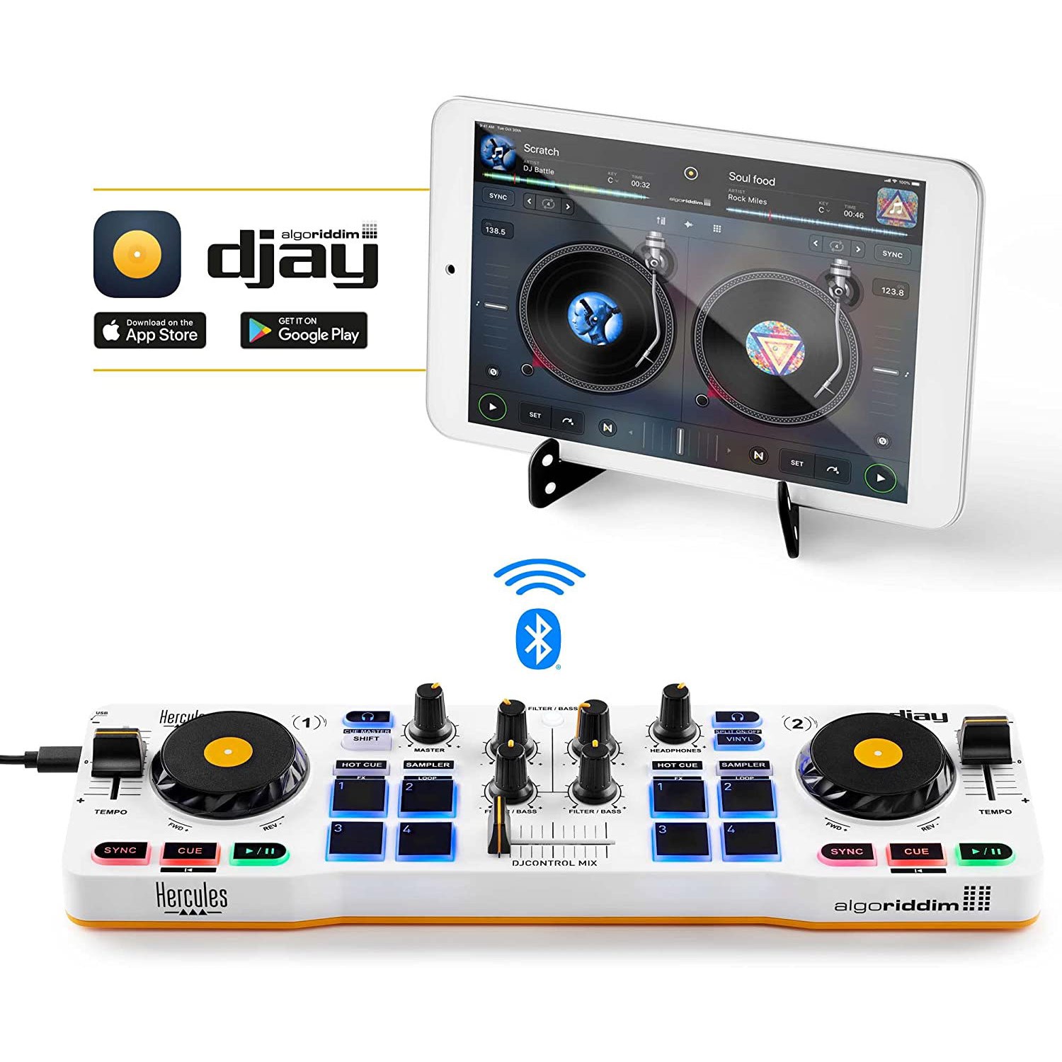 Hercules DJControl Mix 2-Channel Bluetooth Wireless DJ Controller Bundle