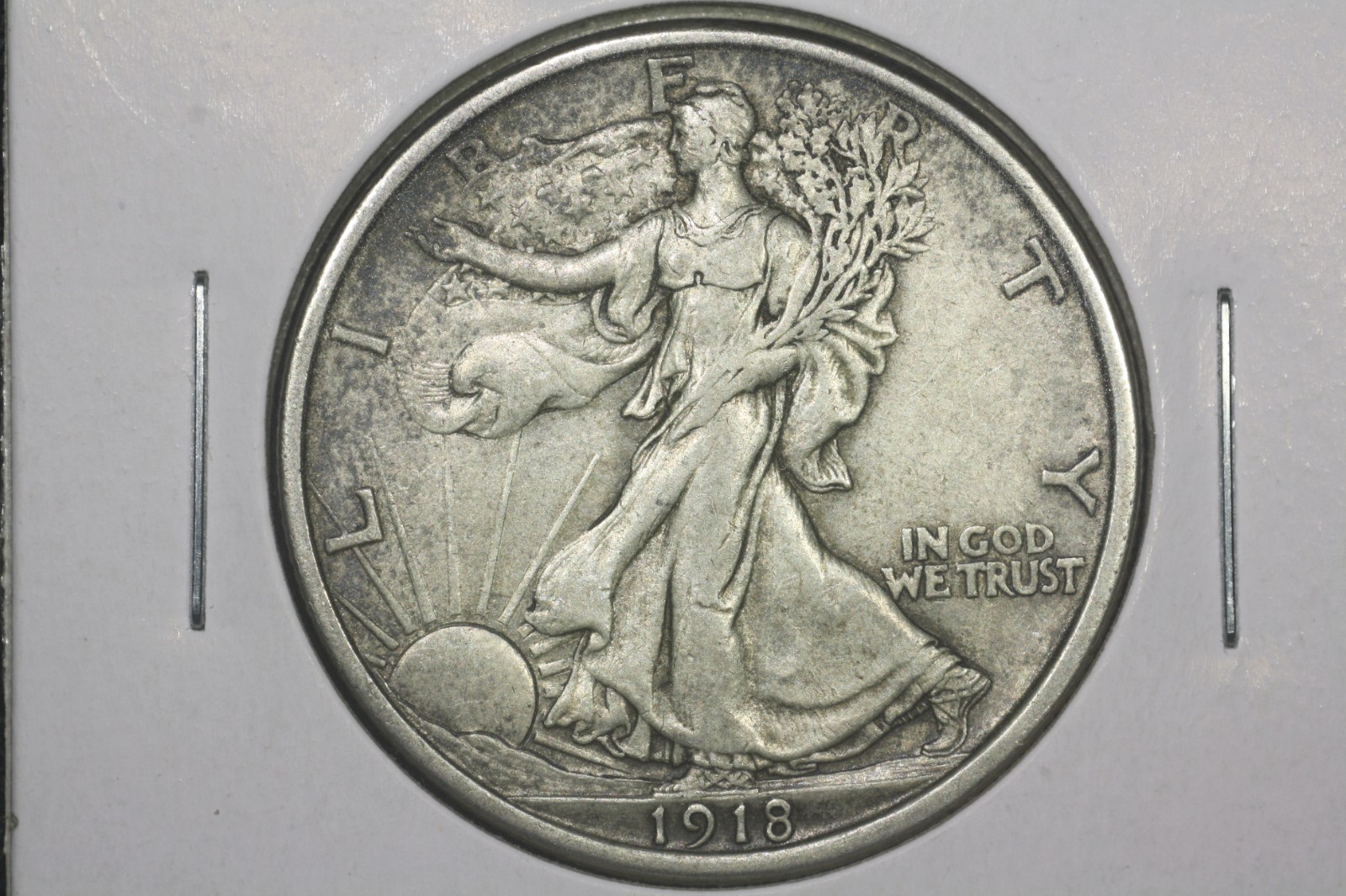 1918 Walking Liberty Half, Toned Almost Uncirculated