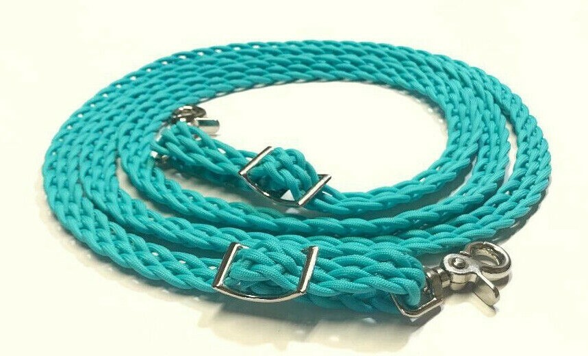 flat braided reins western paracord rein horse tack green turquoise rein
