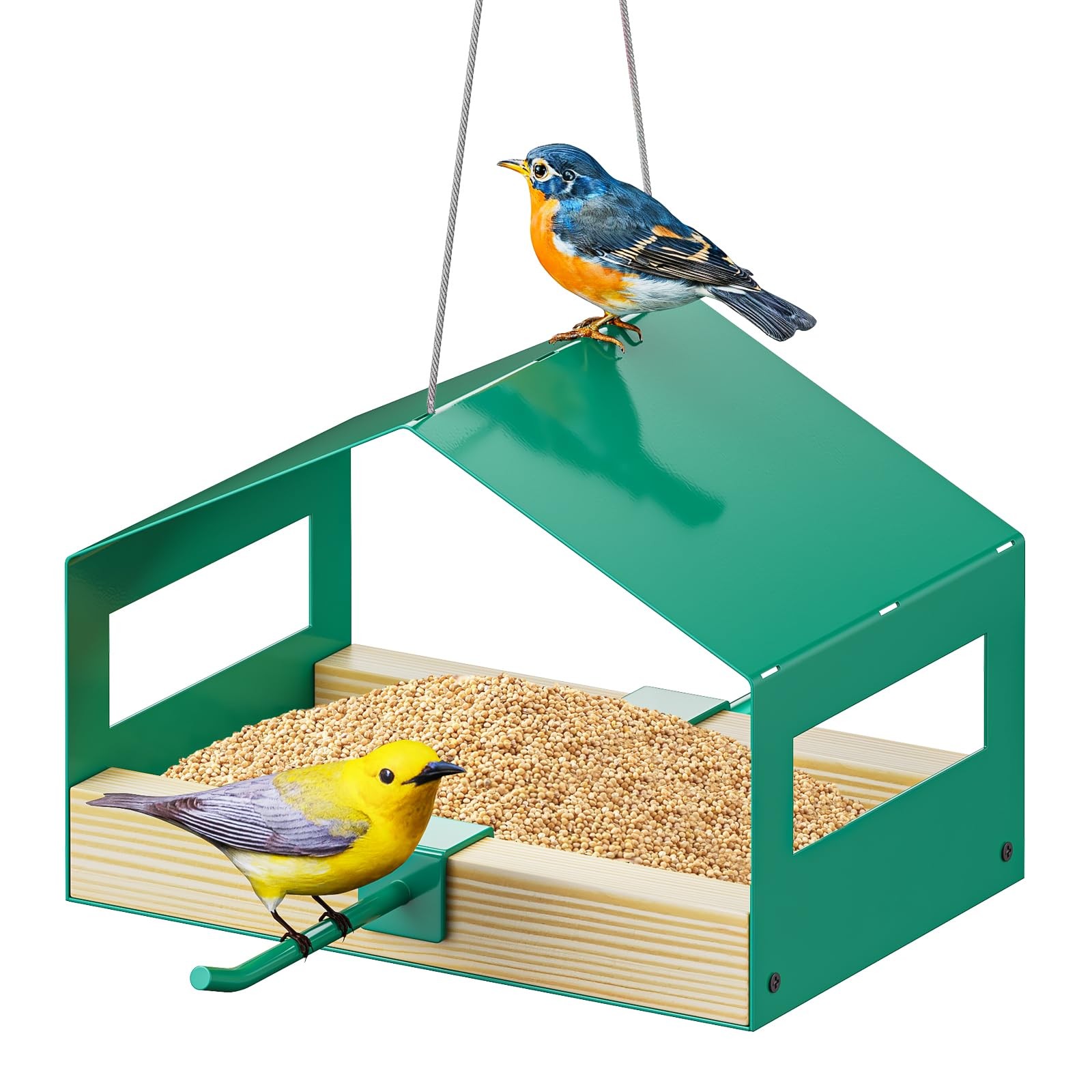FANHAO Metal Bird Feeder for Outdoor Hanging, Wild House Green