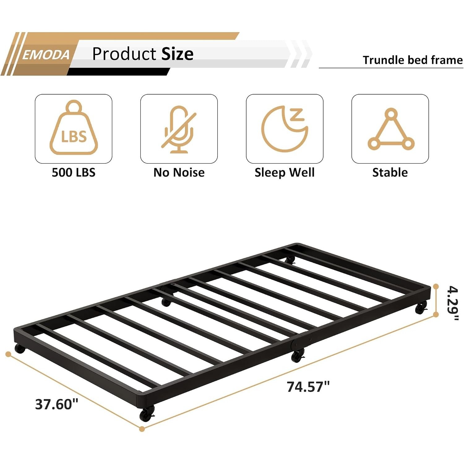Black Twin Trundle Bed with Lockable Casters for Easy Storage and Convenience