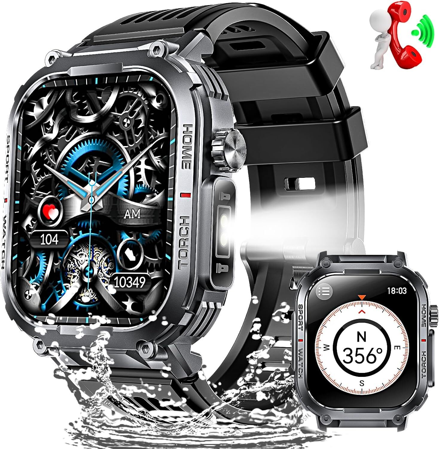 2026 Military Rugged Smart Watch (Answer /Make Call) Heart Rate Fitness Tracker
