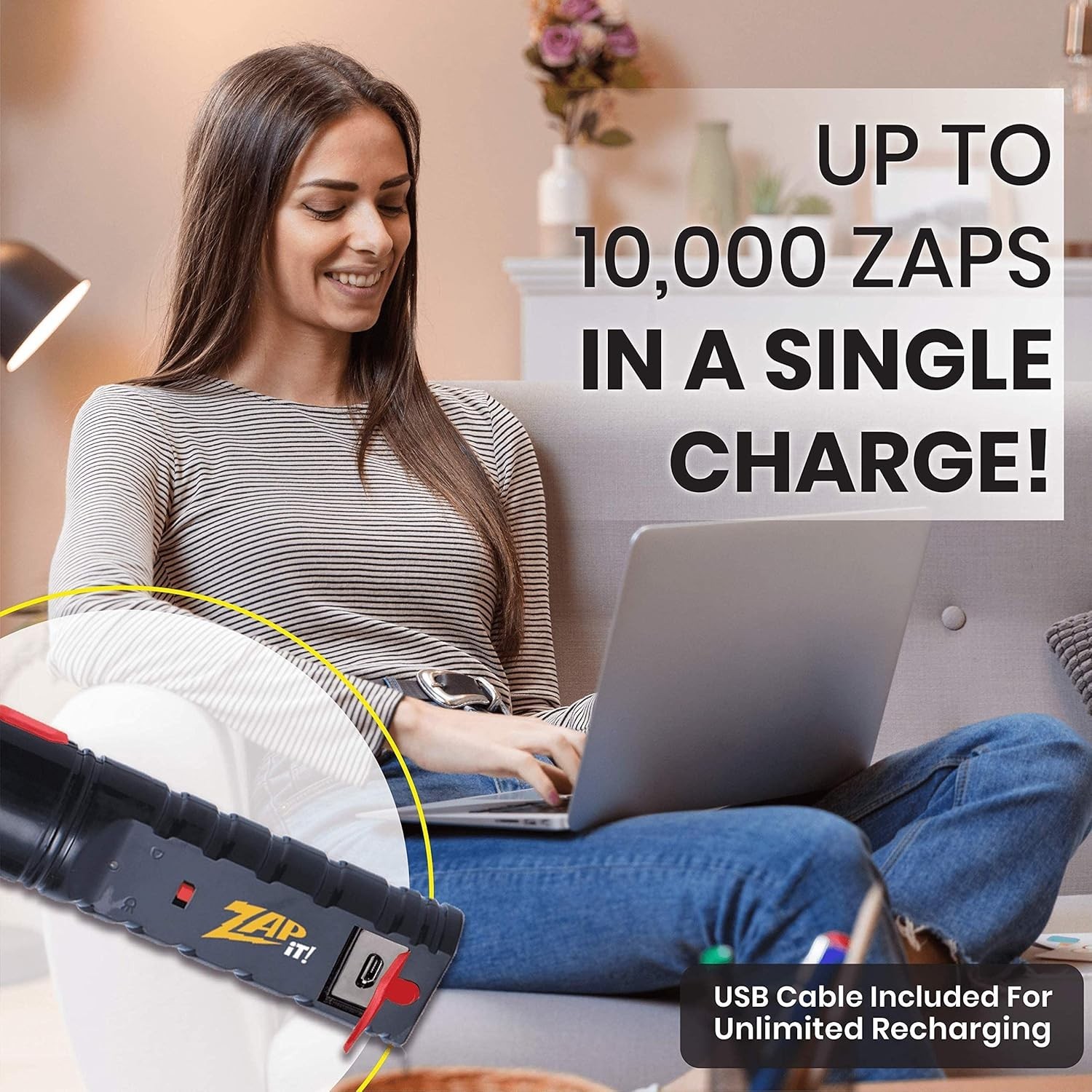 ZAP IT! Bug Zapper Rechargeable Bug Zapper Racket, 4,000 Volt, USB Charging