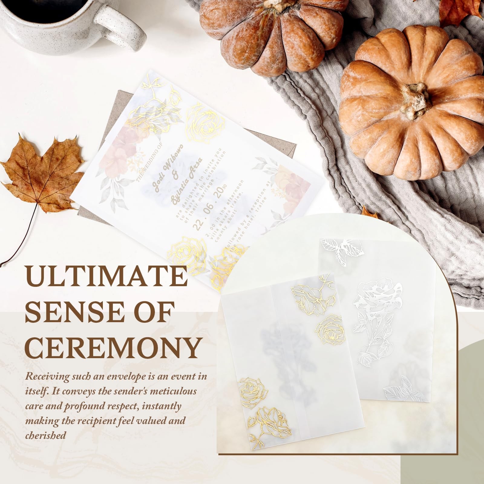 70 PCS Vellum Jackets 5x7 Invitations Pre Folded Paper Translucent Wraps