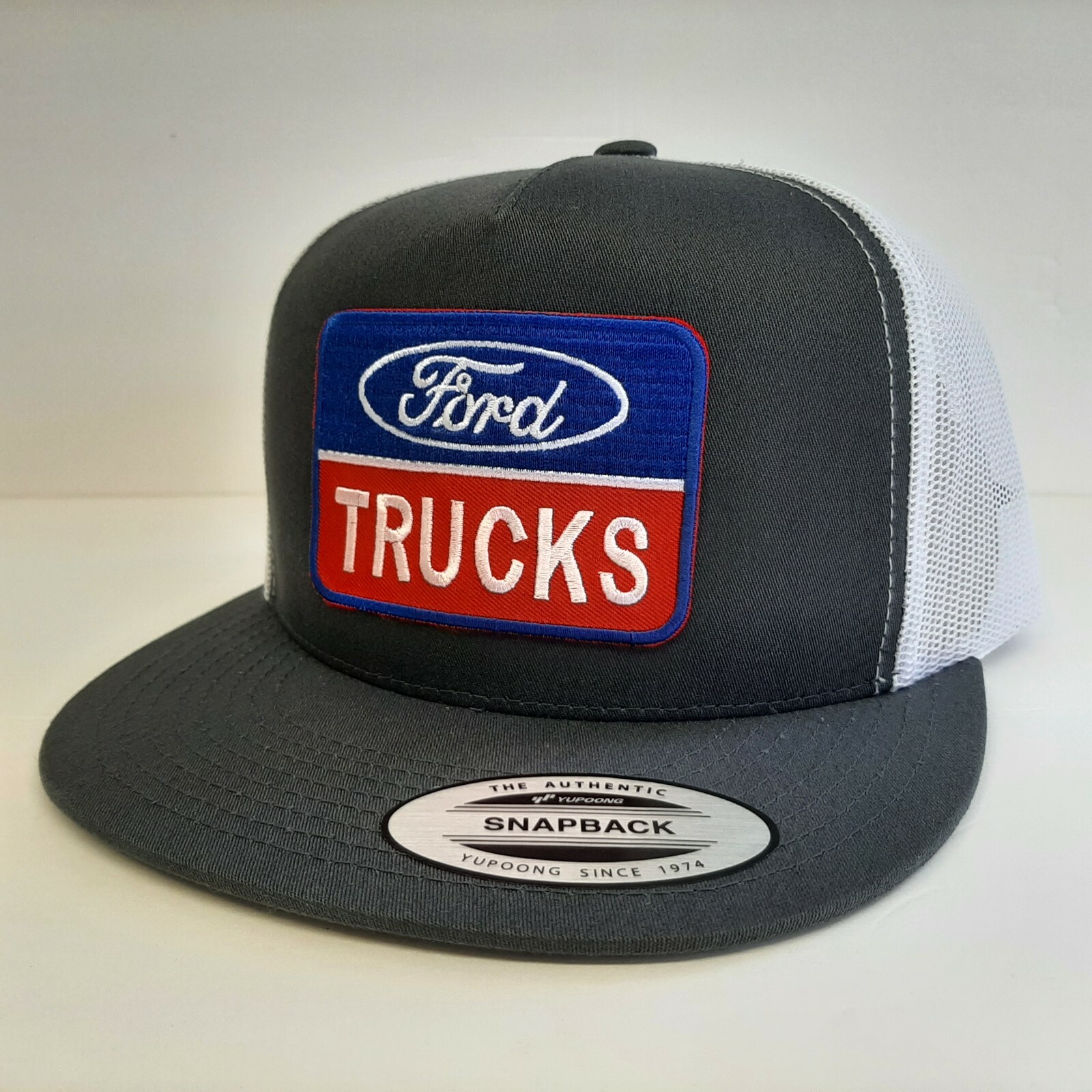 Ford Trucks Patch Yupoong Flat Brim Baseball Cap Embroidered Mesh Snapback Gray