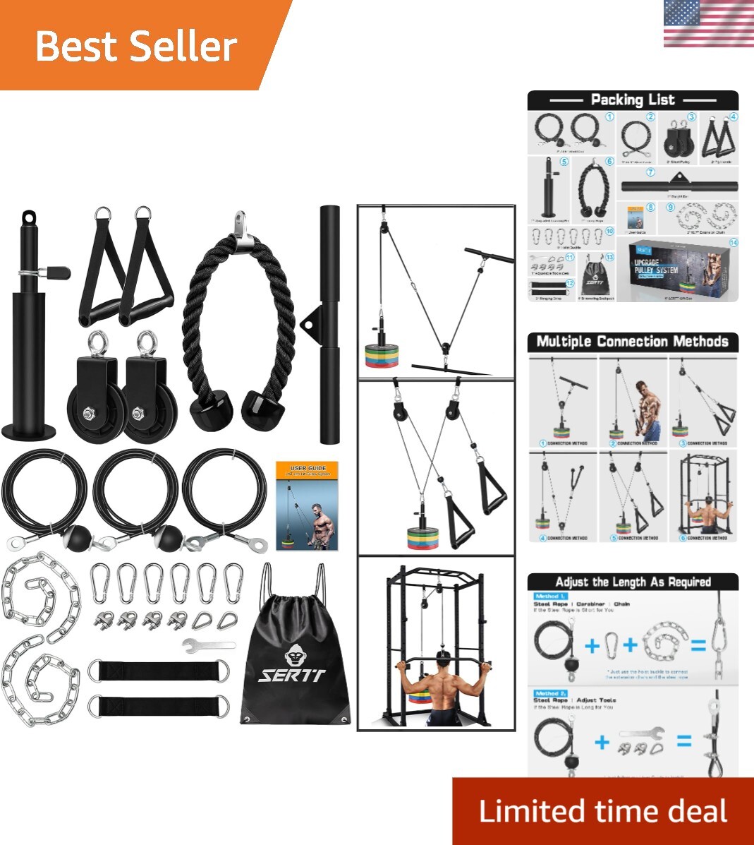 Versatile Weight Cable Pulley System - 149.69 kg Capacity with DIY Components