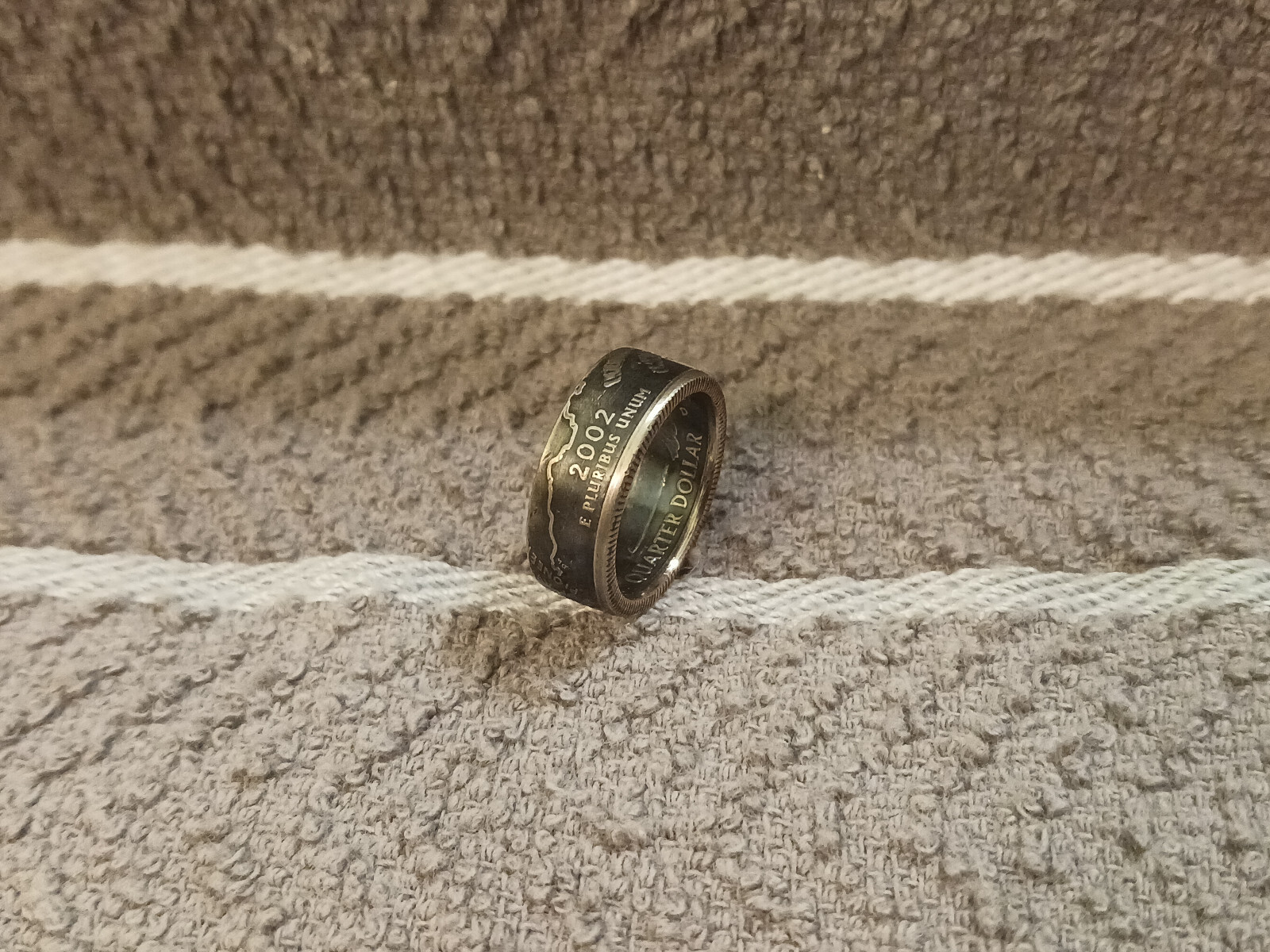 Ohio Handcrafted Washington Quarters coin ring, size 6 2002