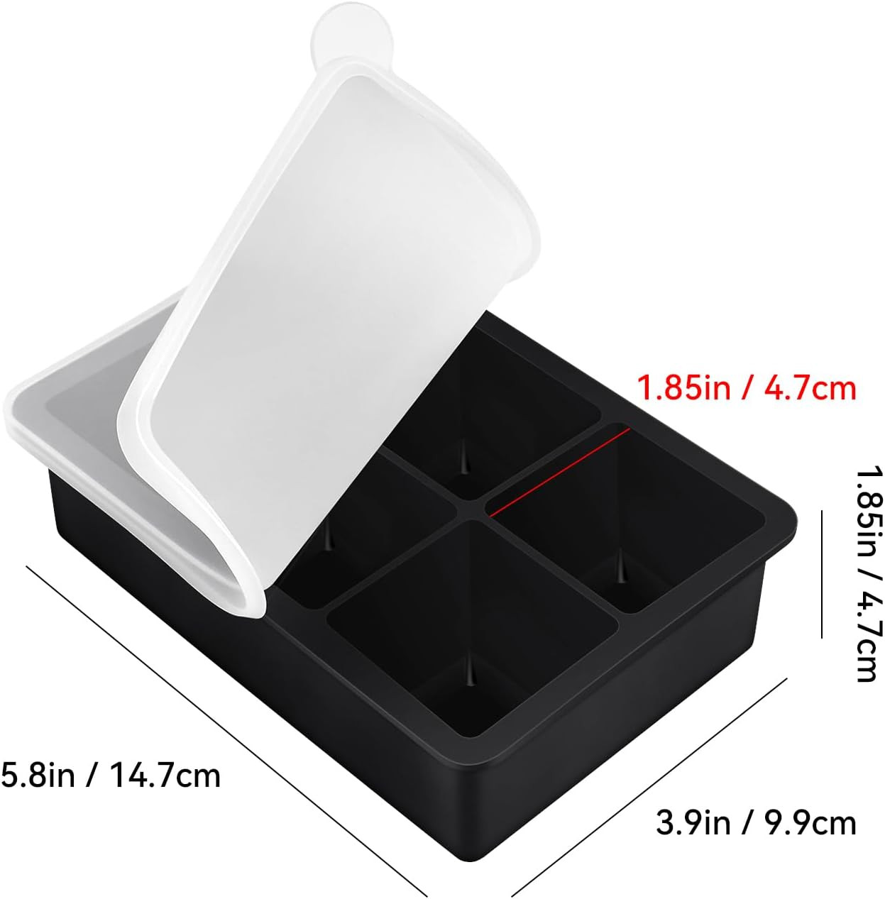 Large Ice Cube Tray with Lids Big Square Silicone Freezer Mold 2inch Huge Cube