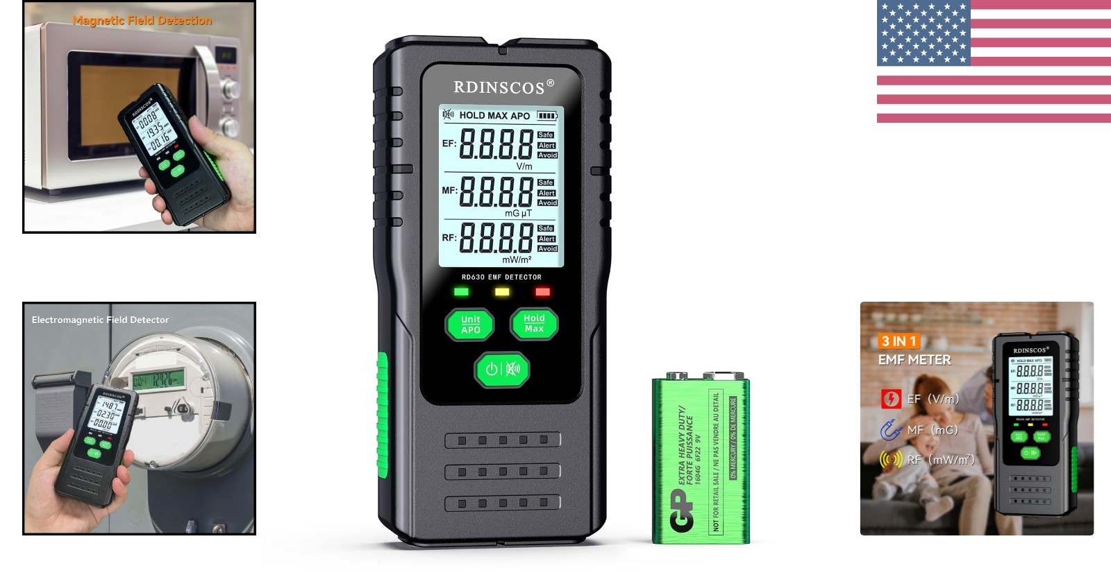 EMF Detector - Detects 3 Types of Electromagnetic Radiation Safely