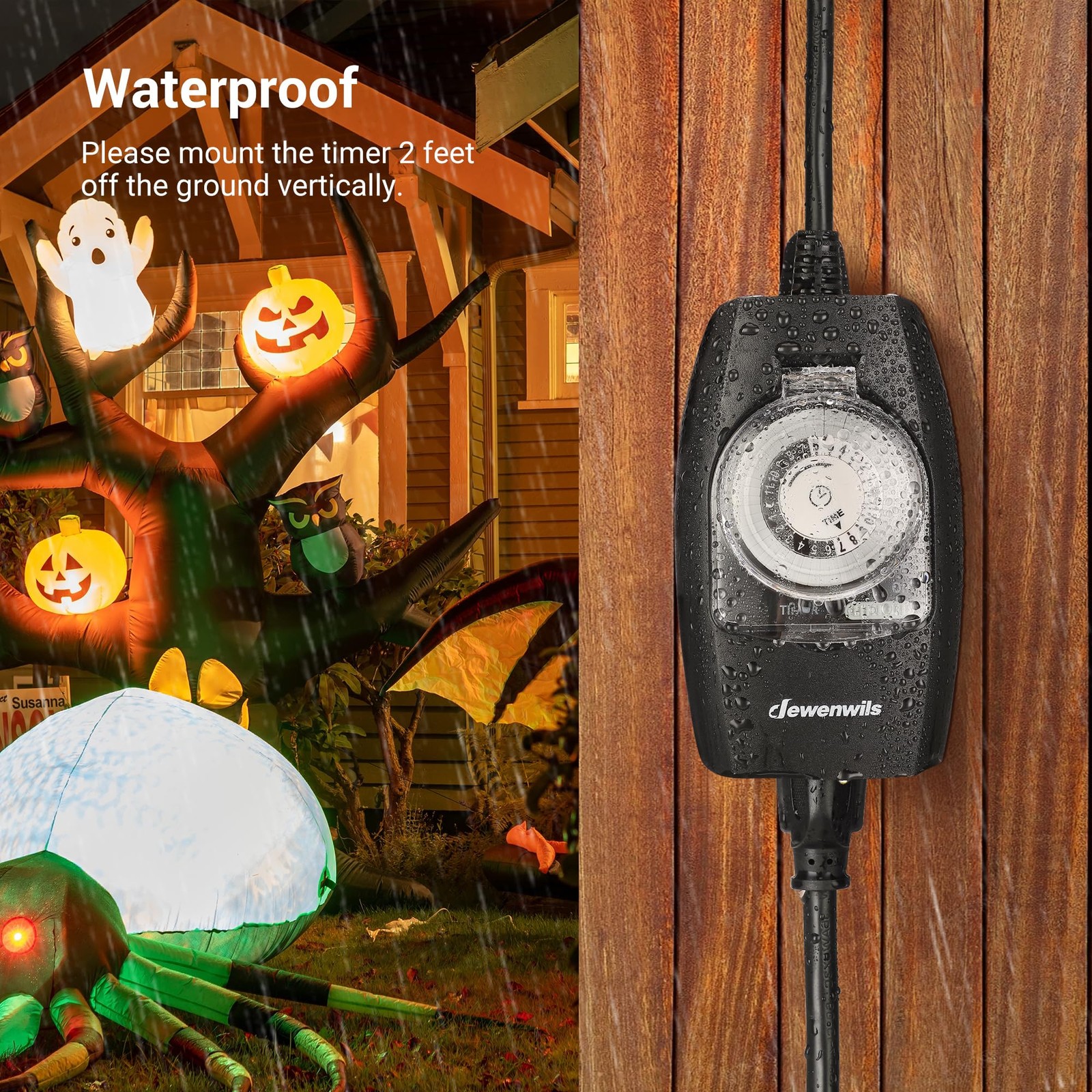 DEWENWILS Outdoor Light Timer Waterproof, 24-Hour Programmable Plug in Black