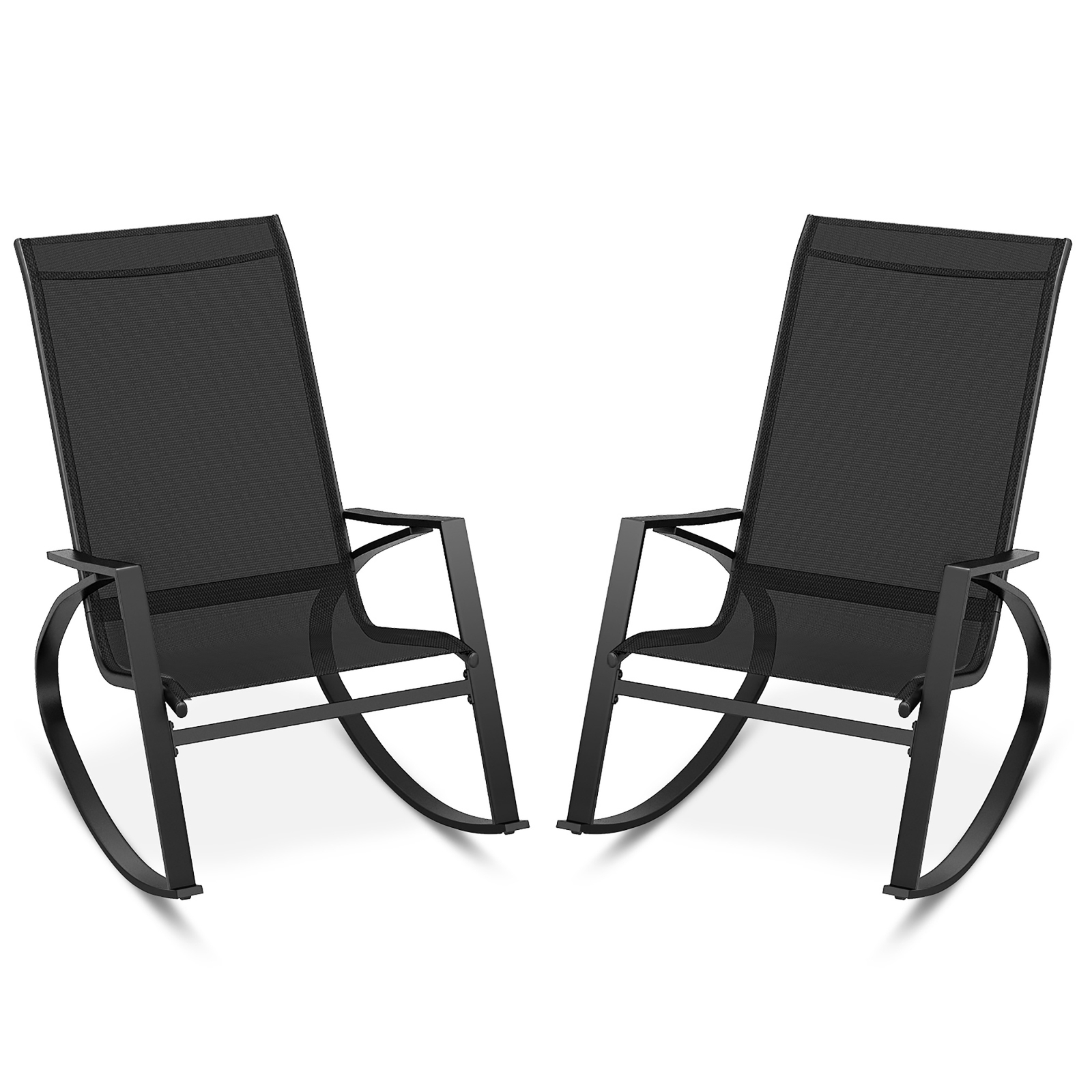 2 PCS Patio Rocking Chairs w/ Ergonomic Backrest Seat Safe Stoppers for Backyard