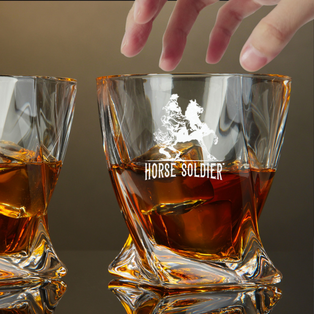 Custom Engraved Horse Soldier Whiskey Glass – 10 oz Twisted Rocks Glass