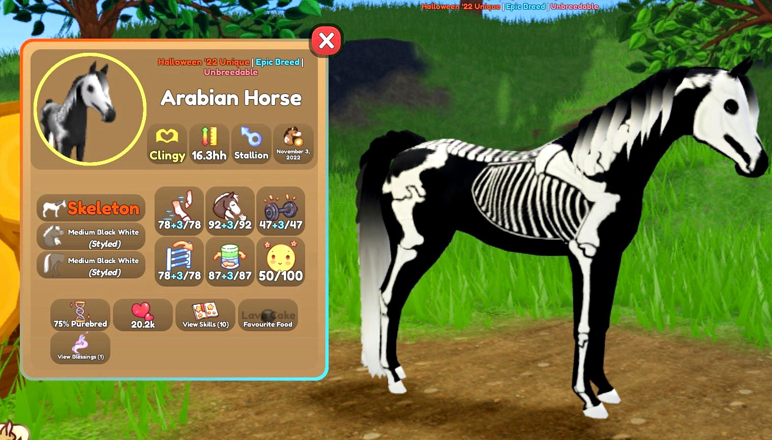 Wild Horse Islands Arabian Horse Skeleton Stallion Halloween '22 Unique Epic