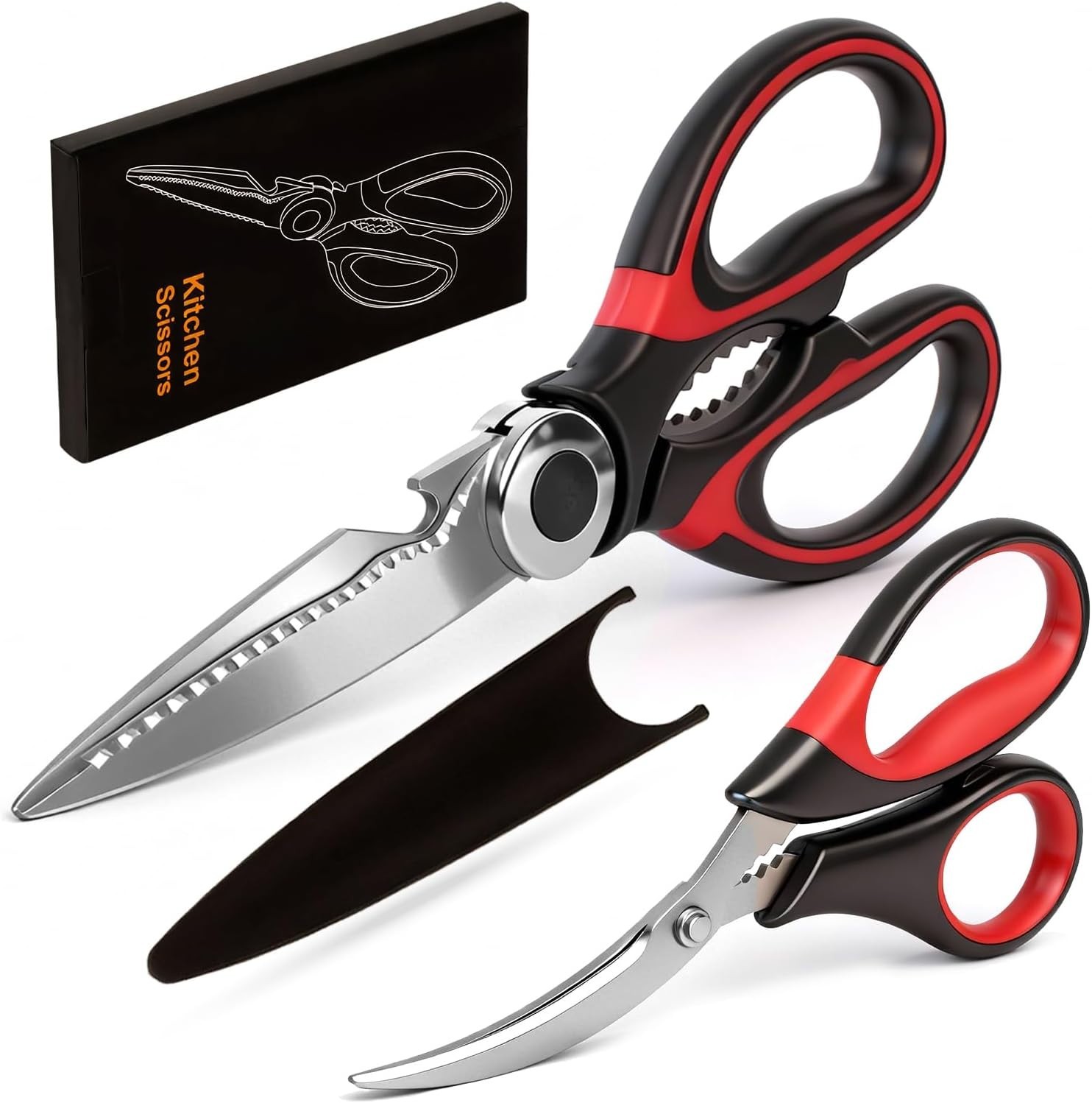 Professional Grade Kitchen Shears & Seafood Scissors - Sharp & Durable Set of 2